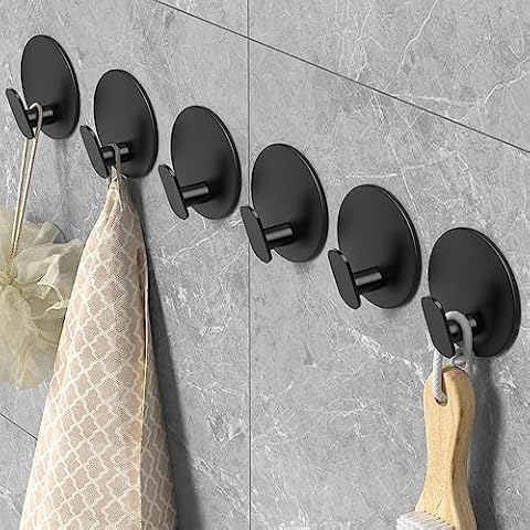 EAGMAK Towel Hooks for Bathroom, 6 Pack Adhesive Hooks, SUS305 Stainless Steel Shower Hooks, Round Wall Hook Holder for Hanging Robe, Loofah, Coat, Clothes, Hat, Key in Washroom Kitchen Hotel Cover
