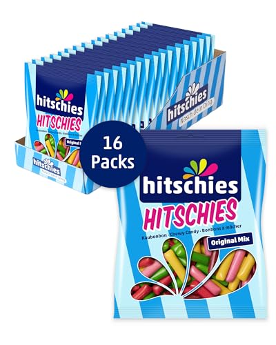 Hitschies Original Mix - Fruchtig-knackige Kaubonbons mit Softem Kern - Erdbeere Apfel Kirsche Zitrone & Himbeere - Glutenfrei & Halal - 16 x 150g