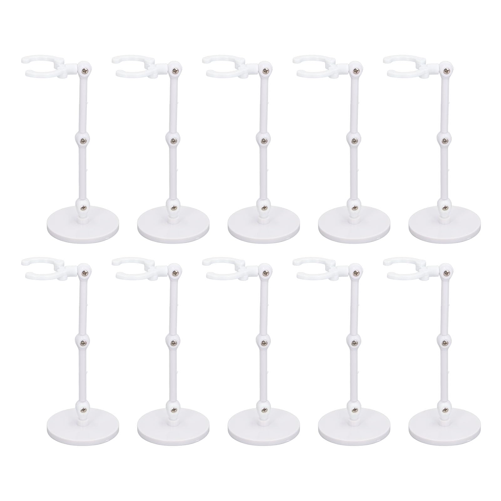 Jelquix 10 Pack Action Figure Stands, Doll Display Holders Movable Doll Support Frame for 6 Inch with Plastic Adjustable Base, Ideal for Collectors (White)