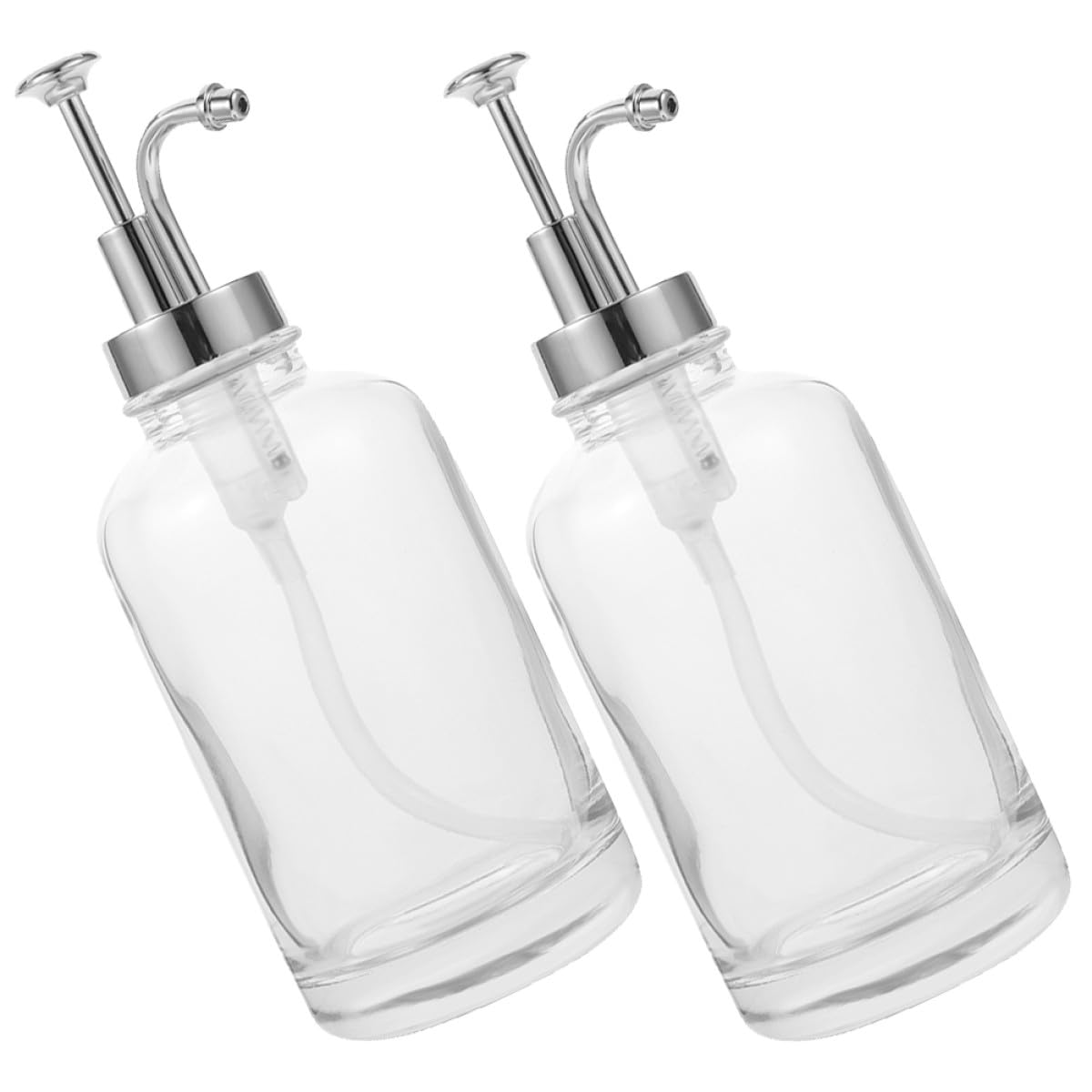 Distributeurs de Sirop Design Unique en Verre 500ml Lot de 2 Pompe Argentée Décorative et Identification Facile Contenu Cuisine