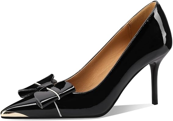 TinaCus Glossy Patent Leather Womens Pointed Toe Pumps | Handmade, Bowknot, Stiletto High Heel, Trendy