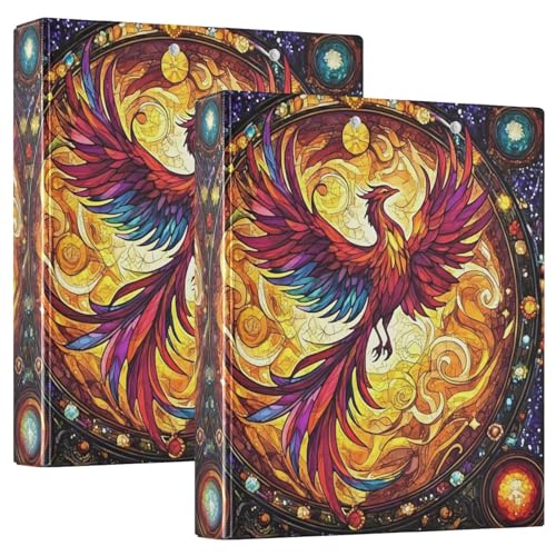 Image of Phoenix Fire Wing Rainbow Glass 3 Ring Binder with 2 Interior Pockets 1.5 inch Binders 3 Ring Heavy Duty Fit 8.5 inch x 11 inch Letter Size for Office School, 2 Pack