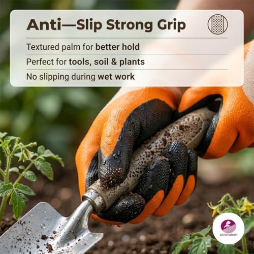 Image of DIVAYANSHI Gardening Gloves for Men & Women | Breathable, Lightweight & Flexible Grip | Anti-Slip Coated Palm | Durable Hand Protection for Planting, Weeding & Outdoor Garden Work