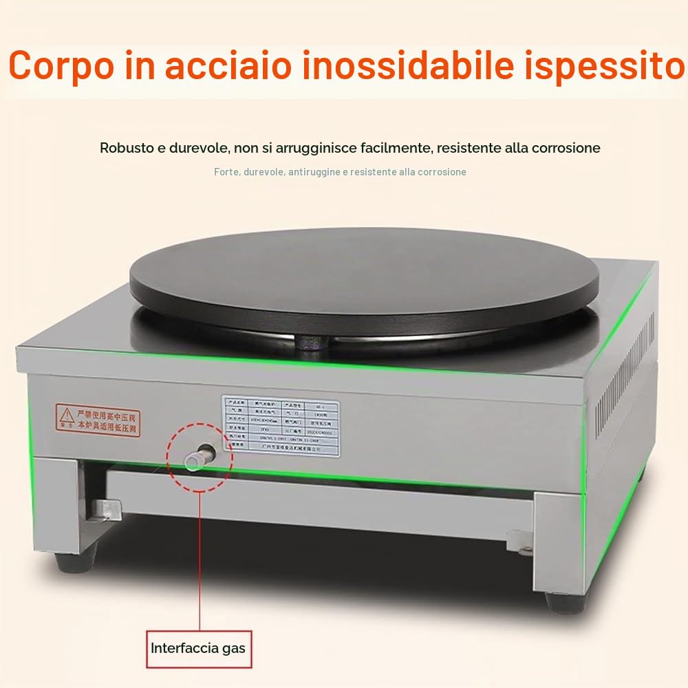 Macchina per Fare Crepe, Crepiera, Gas, Professionale Piastra per Crepes di Alta qualità Maker Machine, Crepes Professionale Diametro 40 cm, con Piastra Antiaderente, per Frittate di Tortilla,N