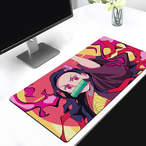 TEESOWN Demon Slayer Nezuko Chan Anime Large Extended Mouse Pad for Laptop Desktop PC Gaming Desk Mat Rubber Base Desk Pad