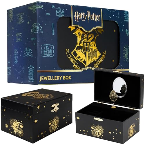 Harry Potter Gifts Musical Jewelry Box for Girls with Spinning Hogwarts Crest, Mirror & Wind-Up Key Music, Jewelry Organizer