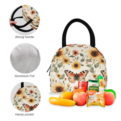 Backpack Lunch Box Set Large Capacity Travel Backpacks and Insulated Lunch Bag for Commute Hiking Picnic Sunflower Butterfly Print4