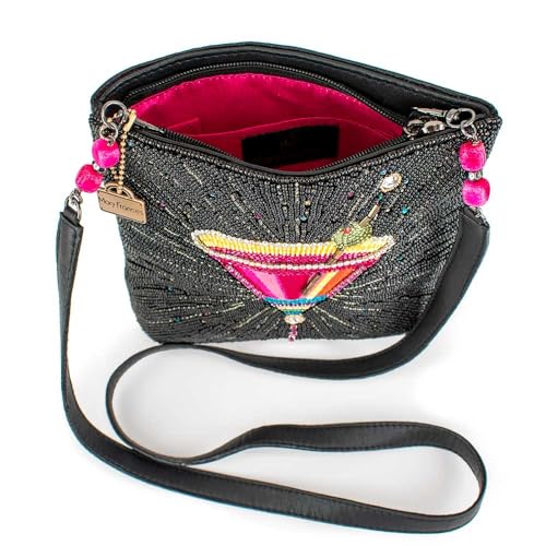Image of Mary Frances Up and Up Beaded Crossbody Handbag Embroidered Martini Glass Evening Clutch Purse with Removable Strap, Pink