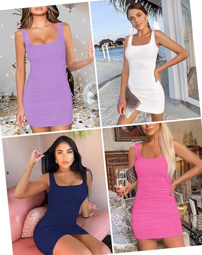 Image of Ellakoko 2025 Women Spring Summer Sleeveless Dress Sexy Mini Bodycon Square Neck Prom Party Cocktail Graduation Dress