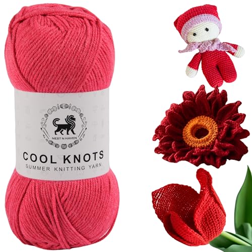 Image of NESTNHAVEN Polyester Blend Cool Knots Yarn - Luxury Yarn For Crochet, Knitting, Amigurumi, Embroidery, Toys, Garments, Flowers And Hobby Projects (Watermelon Pink, 100G)