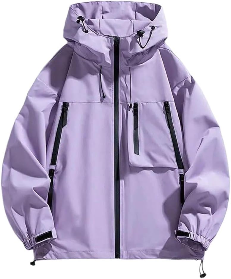 Men's Hooded Jackets Solid Hiking Cargo Jacket Loose Coat Zippers Couple Outerwear