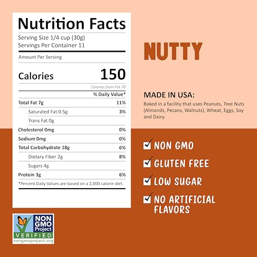 Image of Kellys Four Plus Granola Cereal | Nutty Granola for Yogurt | Hand Made Snacks for Breakfast - 12 oz (Pack of 4)