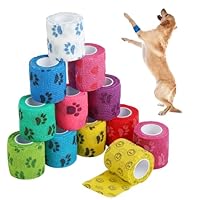 12 Stück Selbstklebender Verband, Selbsthaftende Bandage, Elastische Binde Selbstklebend für Hunde, Pferde und andere Haustiere –Ideal für Halt und Schutz von Gelenken, Knöcheln und Handgelenken.