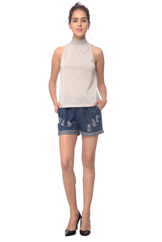 yoloclan Women's Polo Neck Grey Top-picture-34