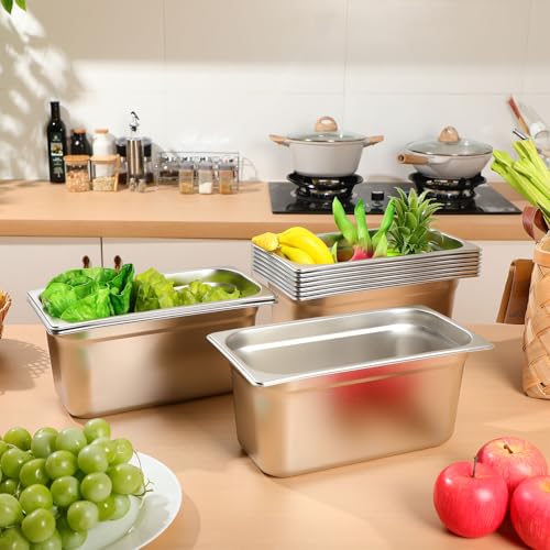 Image of Thenshop 10 Pack Stainless Steel Steam Table Pans | Anti-jam hotel pans fit food warmers and buffet lines for catering, restaurants, prep kitchens and events.