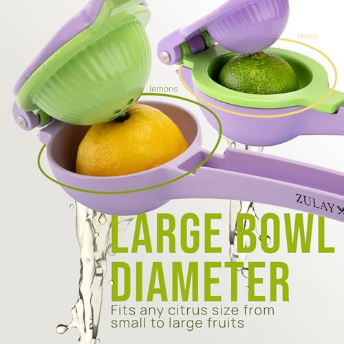 Image of Zulay Kitchen Metal 2-in-1 Lemon Squeezer - Sturdy Max Extraction Hand Juicer Lemon Squeezer Gets Every Last Drop - Easy to Clean Manual Citrus Juicer - Easy-Use Lemon Juicer Squeezer - Purple /Lime