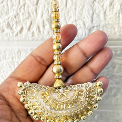 Image of Adikala Craft Store Handmade Ethnic Latkan Tassel Set of 2 for Saree Pallu, Blouse, Suits, Dupatta, Lehenga Decor | Ethnic Saree Pallu, Blouse, Suit, Dupatta & Lehenga Decoration (Golden Pearl)