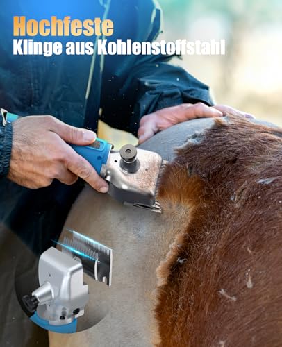 oneisall Schermaschine Pferd 2 Akkus, Professionen pferde schermaschine für Dickes und Verfilztes Haar, kabellose Schermaschinen pferde mit 2400 PRM/MIN Leistungsstarkem Motor (Blau)