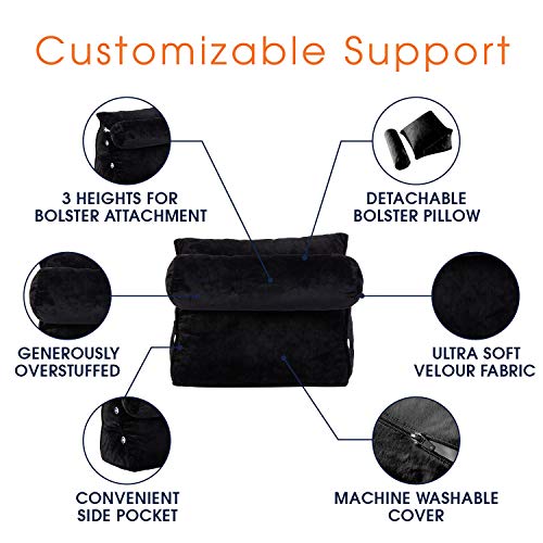 Cheer Collection Soft Wedge Shaped Reading And Tv Pillow With Adjustable Neck Pillow, Black #TOP2