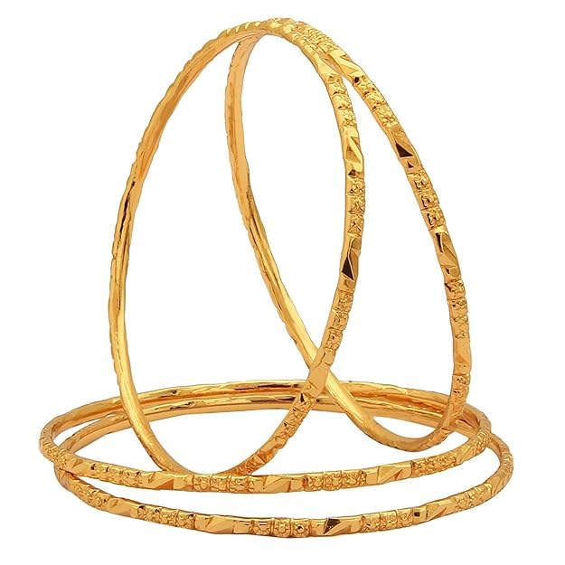Image of CUTE GOLD 1 Gram Gold Plated Copper Traditional Plain Bangle Set for Women & Girls
