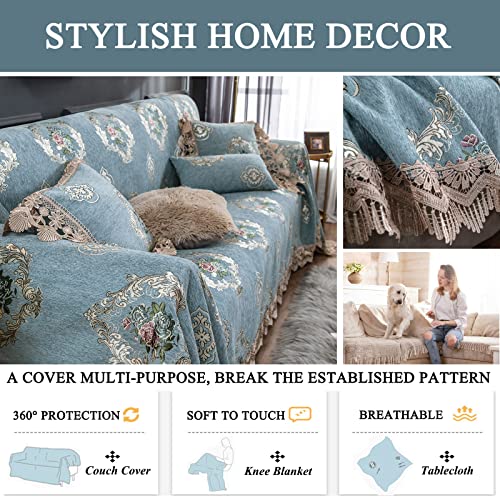Dreamingo FD10SC-L3 Chenille Jacquard Embroidery Sofa Blanket Cover Soft Polyester Weave Couch Cover For Pets Dog Kids Luxury Paisley Floral European Style Sofa Slipcover Couch Protector  thumb #4