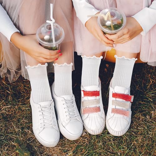 Image of Women's Ruffle Socks - White Cute Ruffled Ankle Socks for Women - Made with premium quality material - Size suitable for shoe size 5 to 9 - Pack of six pairs