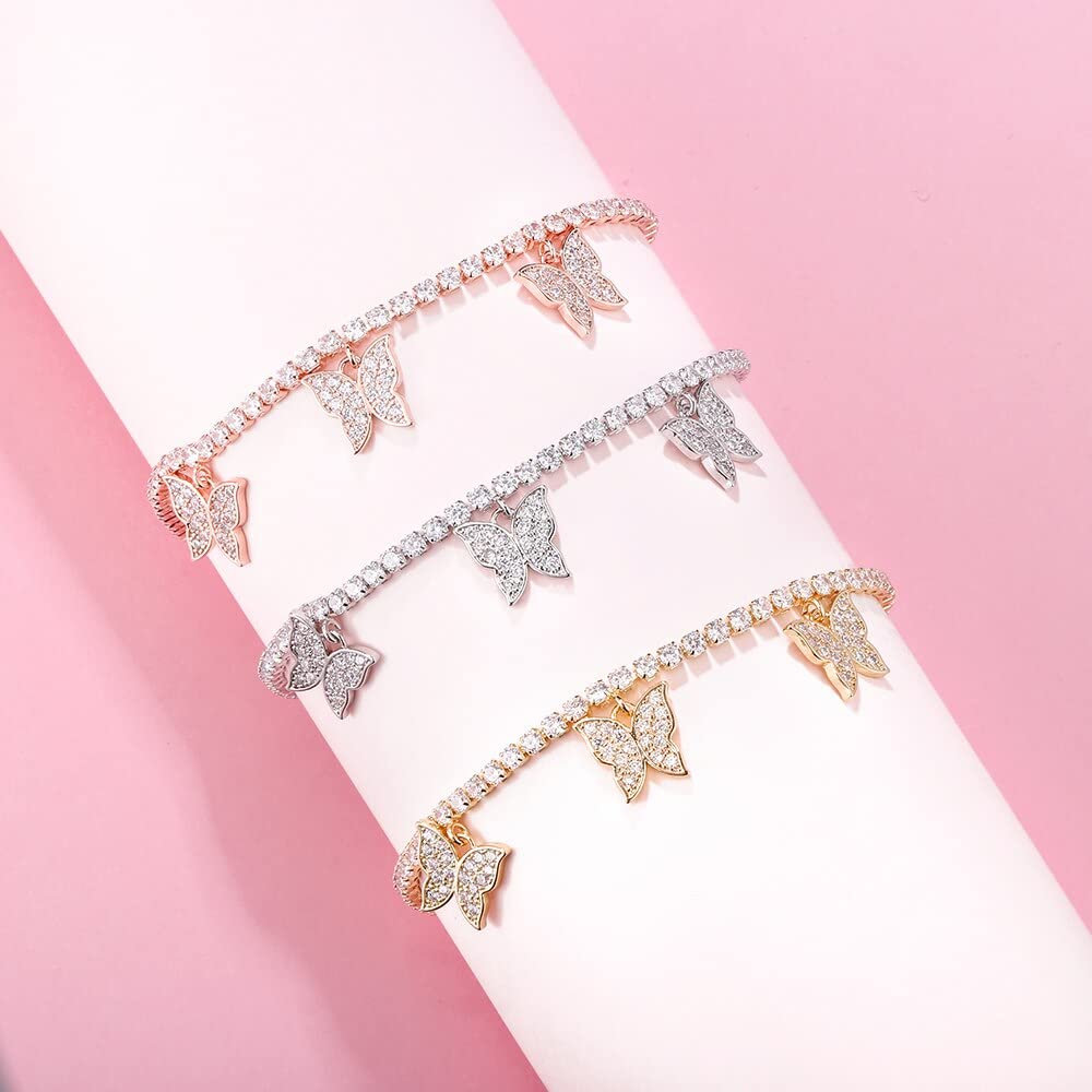 WZGWDC Pulsera Mujer Pulseras Niñas Regalo Joyería Lujo Cubic Zirconia Tenis para Cz Mariposa Regalos Nuevos Accesorios De Joyería