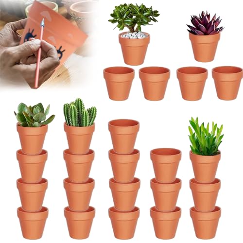 Abiemuce Lot de 24 Pots en Terre Cuite de 4 x 4,5 cm, Petits Pot en Argile, Mini Pots en Terre Cuite avec Trou de Drainage, Pot en Argile Réutilisable pour...