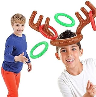 WHITE HILL 2 x Christmas Party Toss Game Inflatable Reindeer Antler Hat with Rings for Kids Adults Family Xmas Fun Games