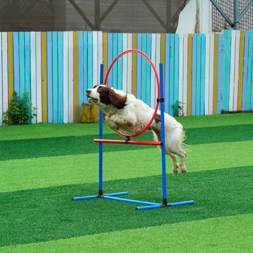 VEVOR Agility Set Hunde, 5-teiliges Upgrade-Set mit verstellbaren hohen Hürden, 6 Slalomstangen, verlängertem Tunnel, Sprungring, Pausenbox, Pfeife, faltbarem Napf, Hindernisparcours-Set mit Tasche
