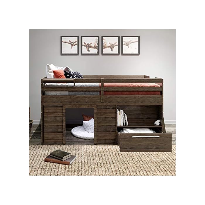 Buy Max & Lily Modern Farmhouse Low Loft Bed, Twin Bed Frame For Kids
