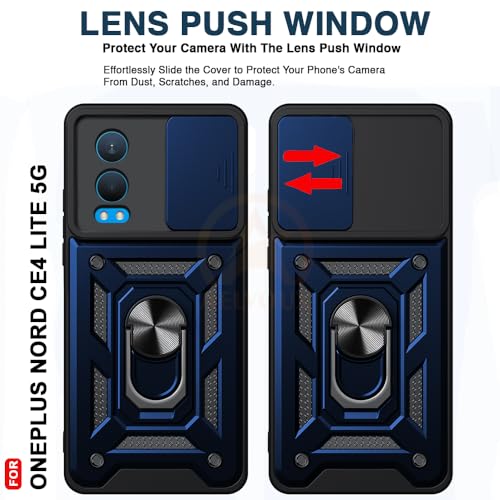 Image of Armor Bumper Back Cover Case for OnePlus Nord CE 4 Lite 5G Rotating Camera Cover, Ring Holder & Kickstand | Heavy Duty & 360 Degree Protection OnePlus Nord CE 4 Lite 5G Back Cover (Blue)