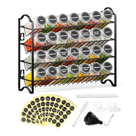 Enjoior Kruidenrekset met 28 kruidenpotjes en 120 etiketten, kruidenorganizer voor keuken en kast, kruidenrek voor muur of staand, compleet kruidenopbergsysteem (zwart)