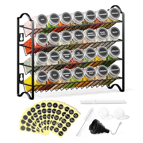 Enjoior Gewürzregal Set mit 28 Gewürzgläsern & 120 Etiketten - Gewürz Organizer für Küche &...