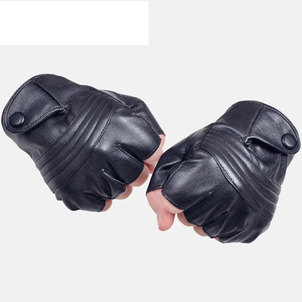 Guanti da Guida in Pelle da Uomo Spessi Guanti Mezze Dita Fitness Guanti da Ciclismo Fitness Allenamento Neri (Color : A, Size : One Size)