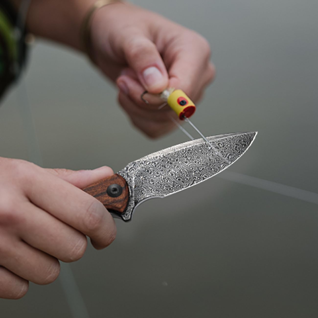 CIVIVI Mini Praxis Klappmesser mit 7,56 cm Damastklinge und Guibourtia-Holzgriff C18026C-DS1