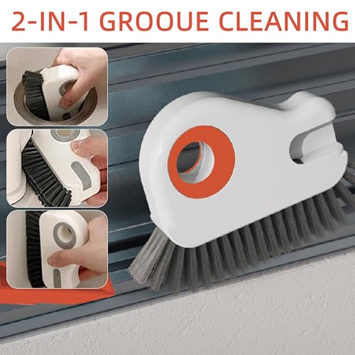 Image of 2 in 1 Groove Cleaning Brush,New Window Track Cleaning Tools Multifunction Grout Cleaner Tool with Tweezers and Scraper for Sliding Door Track, Window Seal, Sill (Gray 2 Pcs)