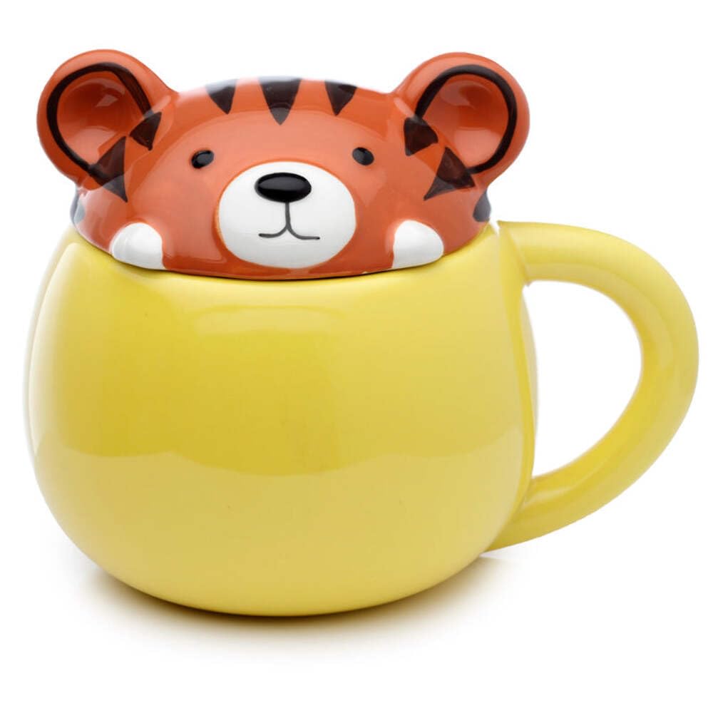 Puckator Men's Orange Adoramals Tiger Peeping Lid Ceramic Lidded Animal Tea Coffee Mug Funny Home Accessories Cute Gifts For Girlfriend Large Mugs For Wo Hot Drinks Cute Cups Presents Secret Santa Gift