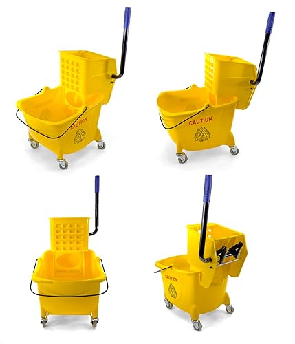 Miniatura 2 de Cubo de fregona de 25 cuartos de galón | Escurridor de prensa lateral | 4 ruedas de 2 pulgadas | Amarillo