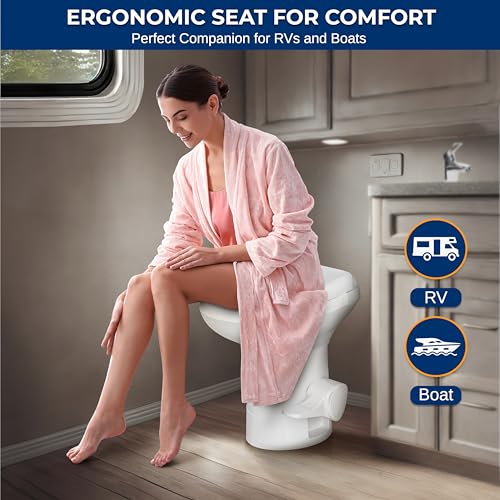 Image of SereneLife RV Gravity Flush Toilet with Foot Pedal and Hand Sprayer | T-Type Full-Bowl Flush Coverage With Odor-Resistant Sealing For RVs, Boats, Campers, Trailers And Marine Bathrooms