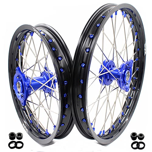 KKE 1.6x19/1.85x16'' Kid's Dirt Bike Wheels Rims Set Compatible with YAMAHA YZ80 1993-2001 YZ85 2002-2026 RM85 RM80 Small Bike Blue Nipple