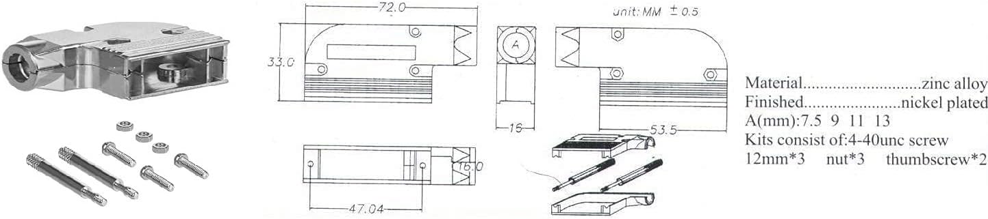 CompuCablePlusUSA.com Best DB25 Female Crimp on Connector DIY Kit Includes Connector, 25 Pins, 90 Degree Angle Metal Hood, Strain Relief Grommets and Screws. (DB25 Female)