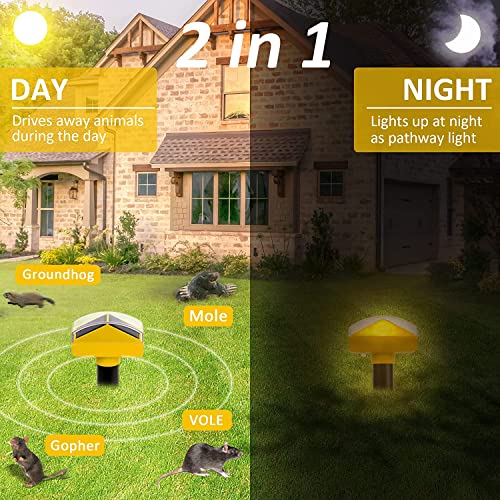 Diaotec Solar Powered Mole And Groundhog Repellent Stakes Outdoor Sonic Gopher Deterrent Spikes Vole Chaser Instead Of Traps Killers Pest Control For Garden Yard Waterproof 4 Pack #TOP3
