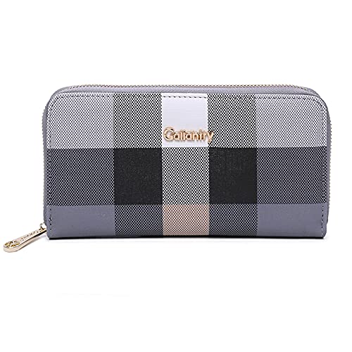 Gallantry Portefeuille Long Tout-en-Un Femme Carreaux Multicolore - Wallet Compagnon Grand Format Zippé - Porte-Cartes Monnaies Multifonction - Chic Stylé -...
