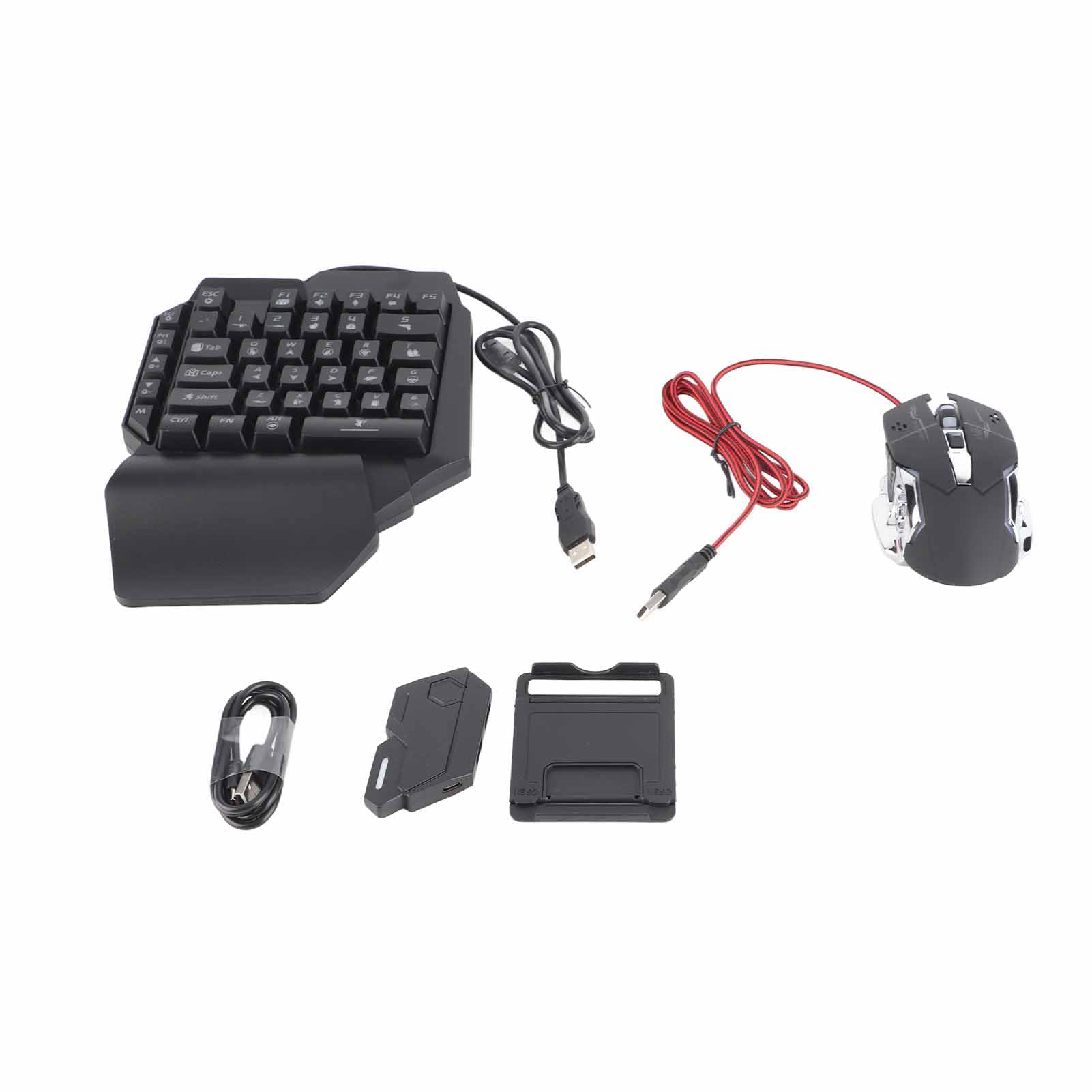 Tastiera da Gioco, 35 Tasti USB RGB 5.0 Doppie Porte USB Plug and Play Nessun Conflitto Tastiera da Gioco con una Sola Mano, Mouse da e Combinati con Convertitore Poggiapolsi Ergonomico per
