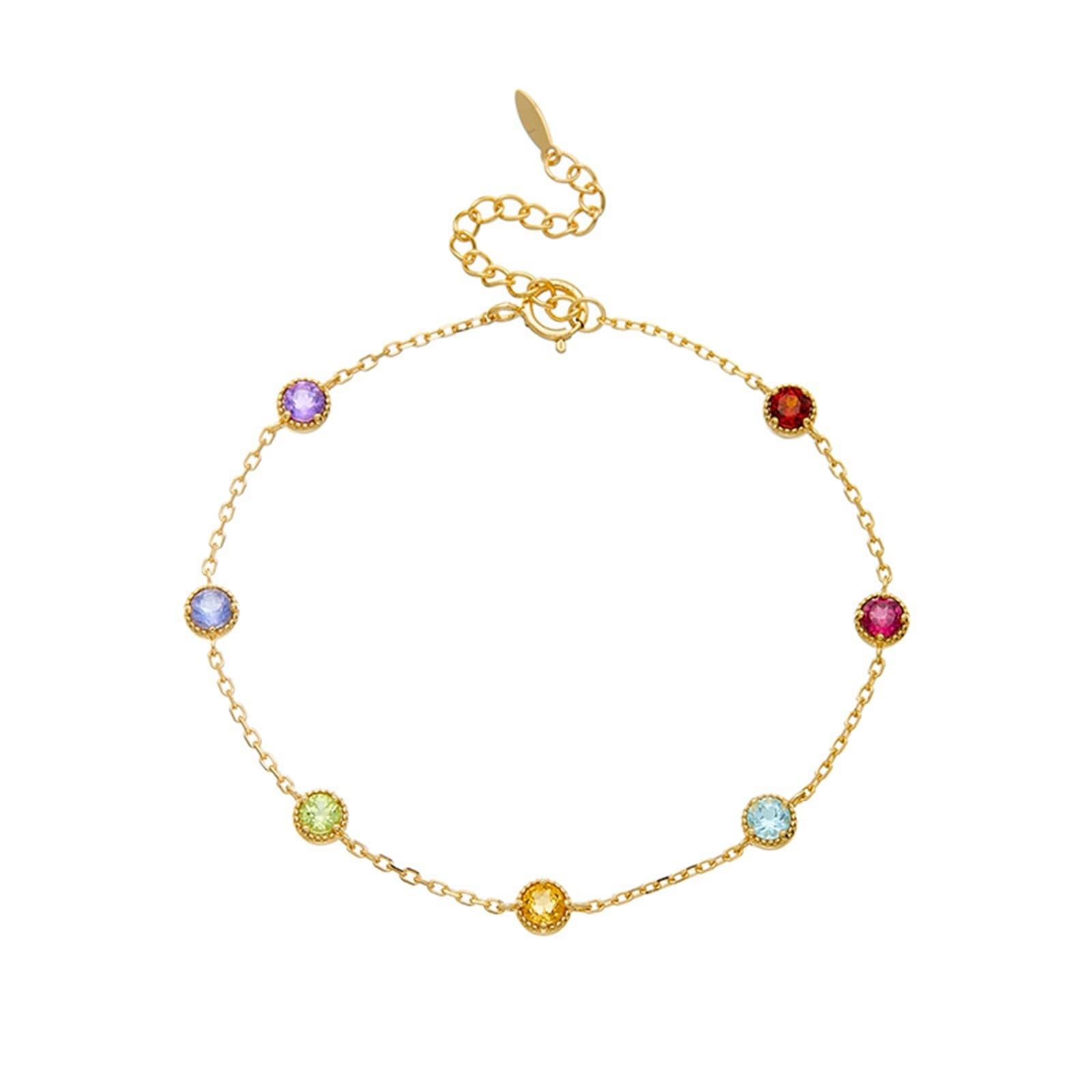 Armband 9K/14K/18K Gold Echtschmuck mit Bunt Edelstein Zart Kette
