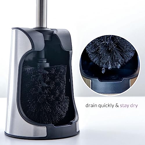 Image of simpletome Toilet Brush with Quick Dry Holder, More Efficient Bristles, Stainless Steel+ABS (Nylon Bristles,Black)