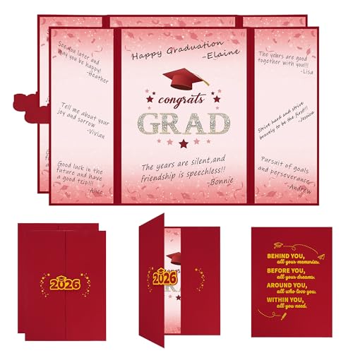 Image of Vlipoeasn 2PCS Graduation Guest Book Alternative, Red Gold Class of 2026 Graduation Party Decorations, Graduation Signature Book for 2026 College High School, Unique Graduation Gifts for Friends