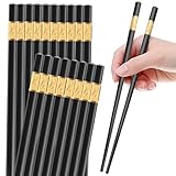 PTNITWO 10 Pairs of Reusable Chopsticks, Dishwasher Safe, 9.5-Inch Fiberglass Chopstick Set for Japanese, Chinese, and Korean Cuisine. Non-Slip Design for Easy Handling