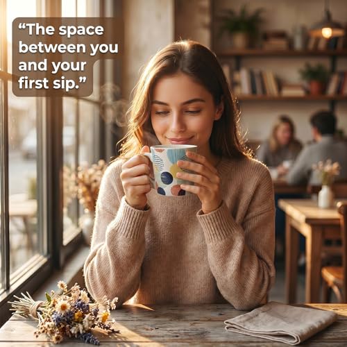 Image of UPC Coffee Mug Set of 6 | White Abstract Polka Dot Print | Navy Blue Yellow & Orange Multicolour Circle Pattern | Bone China Tea & Coffee Cups | Microwave Safe | Home & Kitchen
